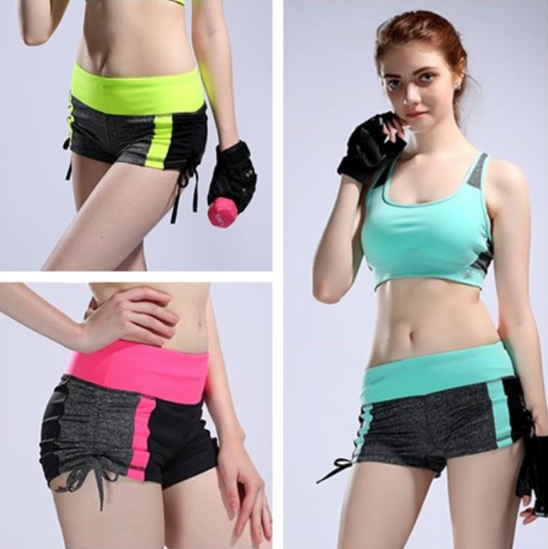 

Women Color Patchwork Yoga Shorts Loose Drawstring Double Anti-exhaust Short Pants Casual Sports Running Gym Fitness Shorts, Black yellow