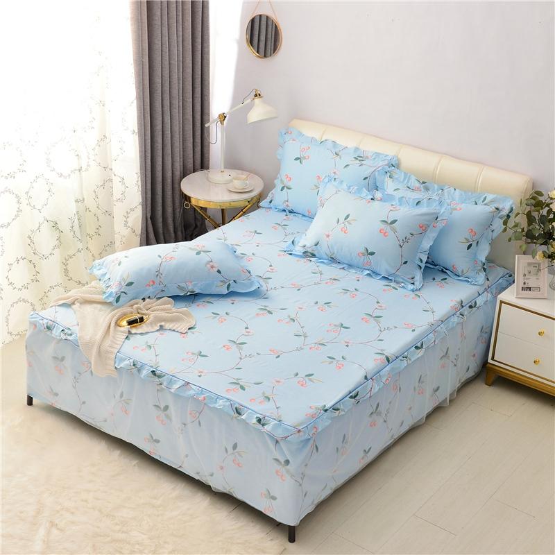 

Top Sheet Bedskirt with Elastic Pink Blue Twin Queen King size Girls Bed 100%Cotton Ruffle Lace Bedskirt Wrinkle Fade Resistant, Color 4