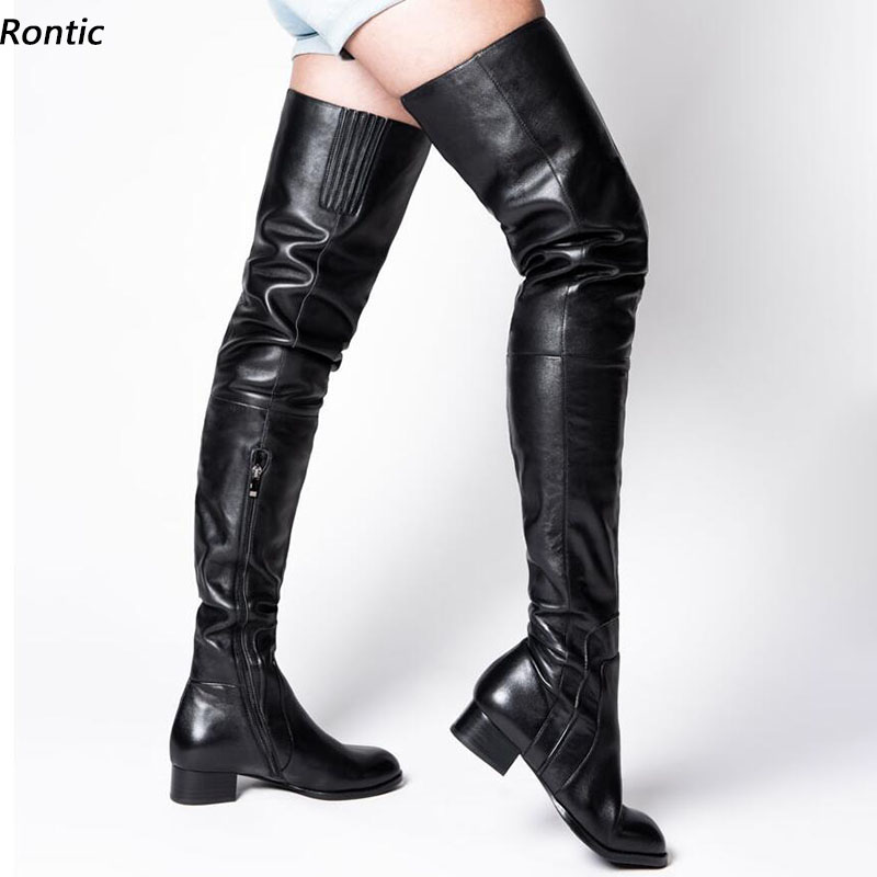 

Rontic New Arrival Women Winter Thigh Boots Unisex Faux Leather Flat With Heel Round Toe Classics Black Party Shoes US Size -20