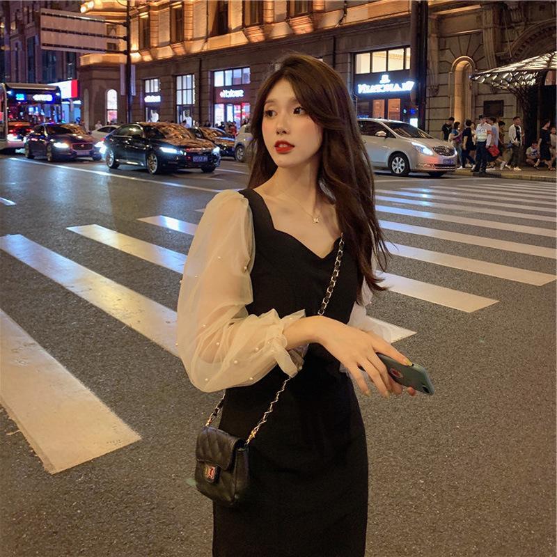 

Nursing Clothes Autumn Outdoor Fashion Mesh Mom Nursing Dress Long Sleeve Postpartum Outer Wear Breast Feeding Skirt, A paragraph