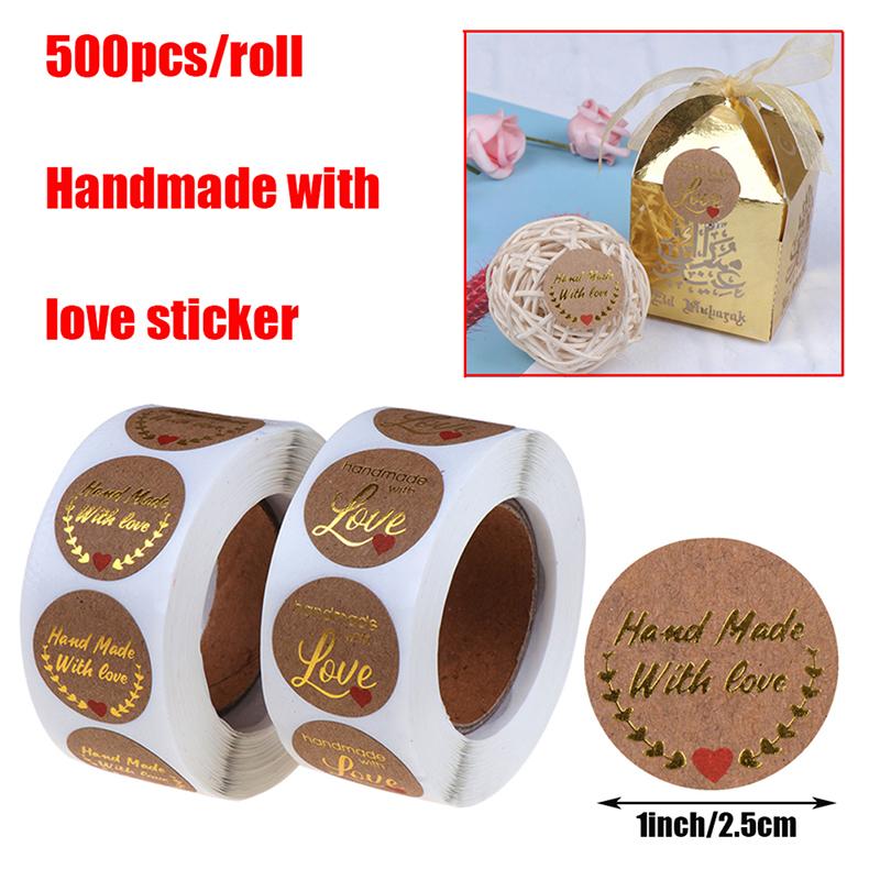 

500pcs Handmade with love Kraft Stickers Gold Foil round labels sticker Wedding Envelope Seals