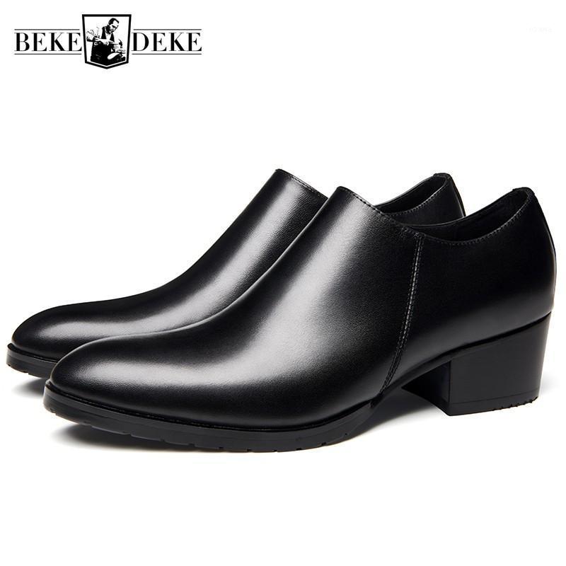 

High Heels Leather Shoes Men British Style Round Toe Business Office Shoes Brand Black Zip Genuine Leather Formal Male1
