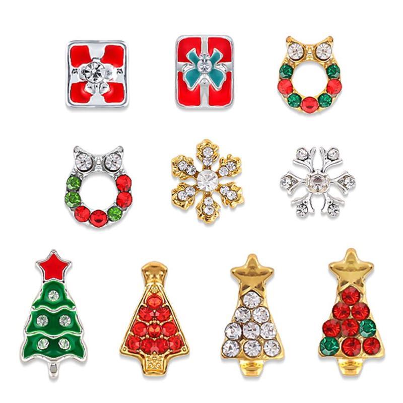 

10pcs Snowflakes Xmas Tree Design Christmas Metal Diamonds Nail Stickers