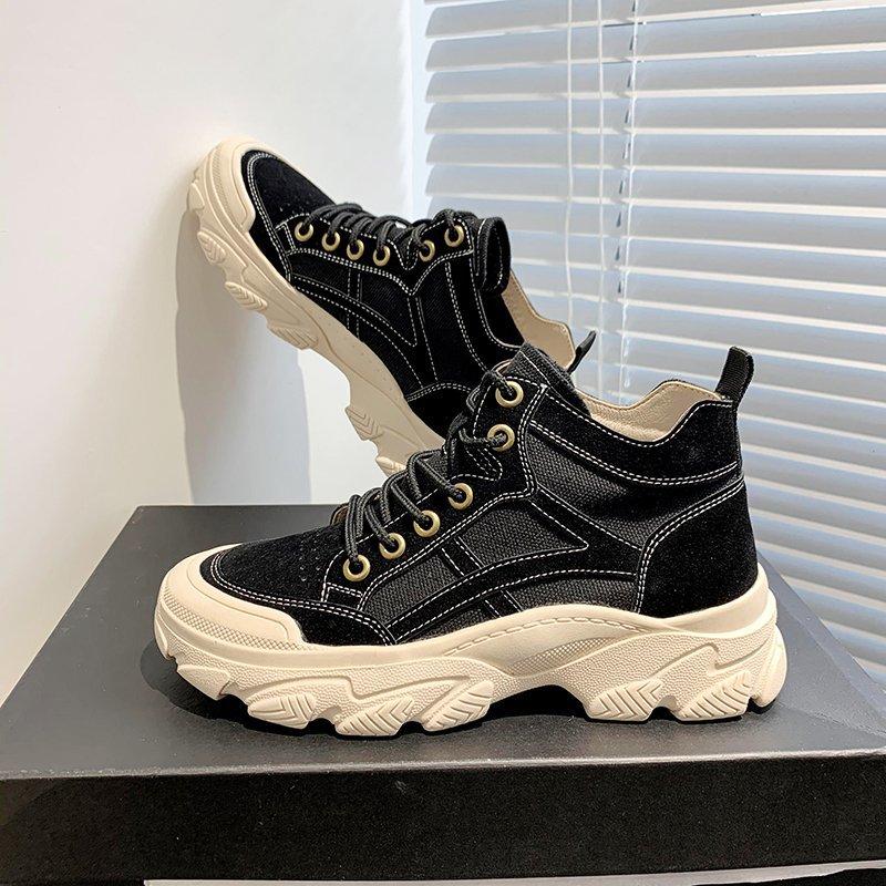 

2020 Winter Women Ankle Boots Fashion Platform Boots Chunky Woman Sneakers Wedges Shoes Brand Lacing Black For Women 5cm