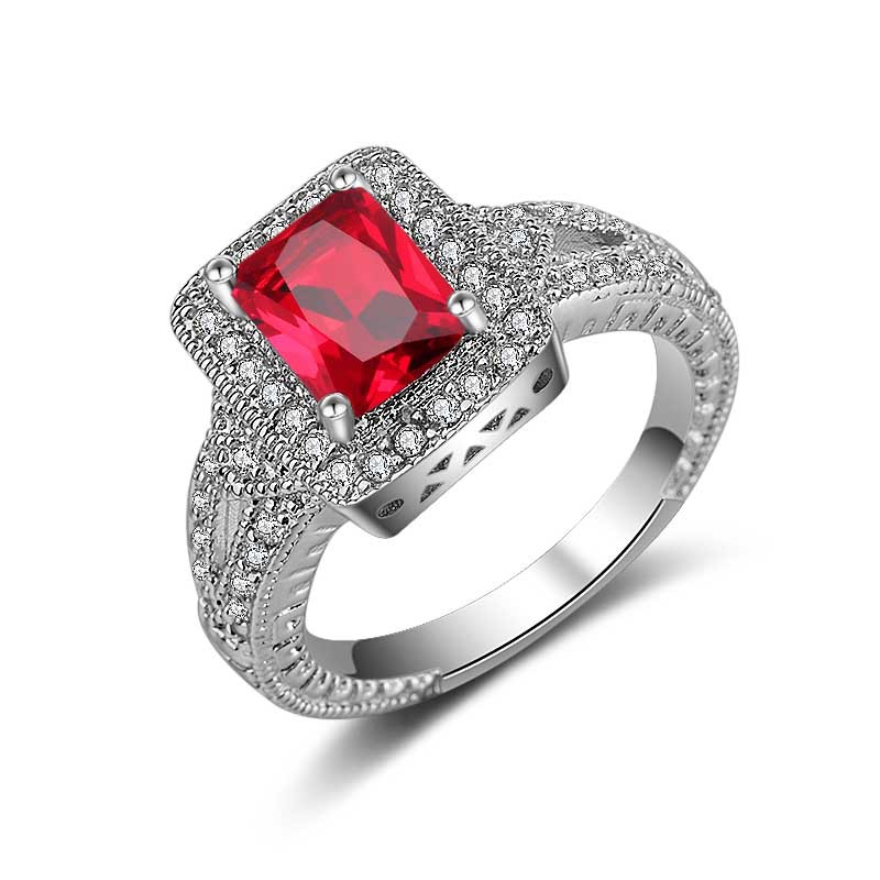 

Korean version of white copper-plated artificial ruby trend simple wild explosion ring fashion trend retro anniversary ring