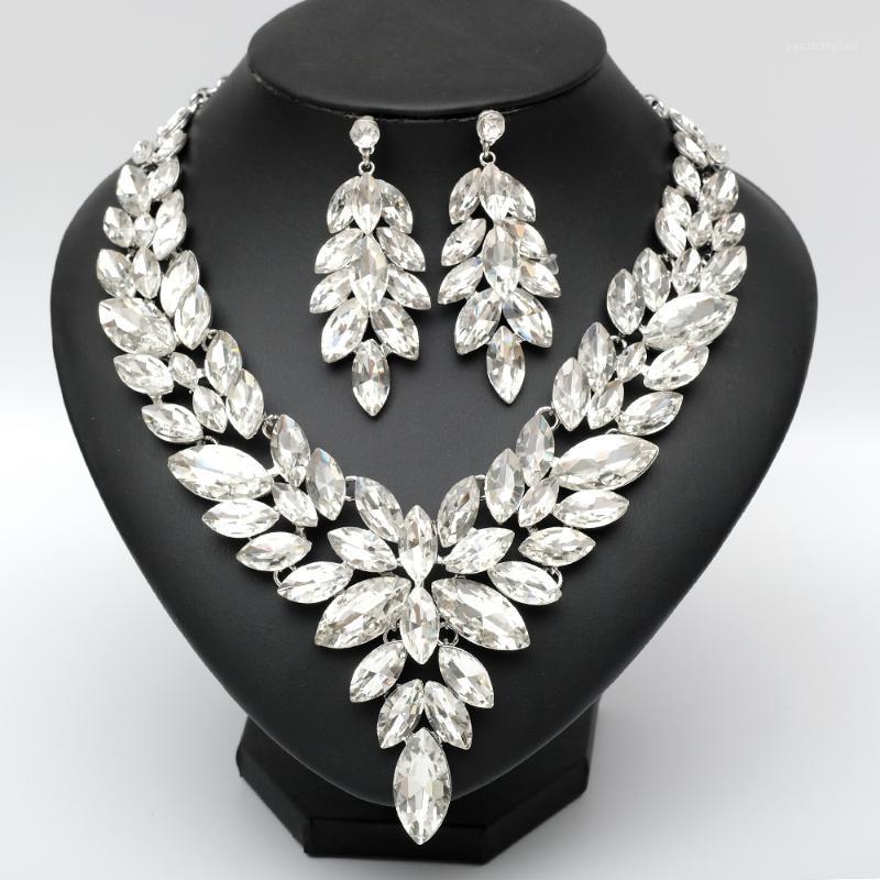 

Earrings & Necklace Gorgeous Large Crystal Statement Bib Bridal Earring Sets Fit With Wedding Party Costume Jewelry Gift For Women, Silver