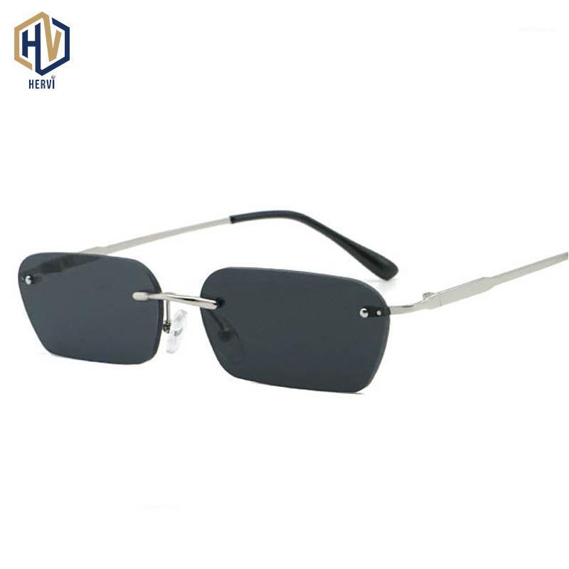 

Fashion Frameless Square Sunglasses Men Women Metal Small Frame Sun Glasses Color Ocean Lens Eyeglasses UV4001