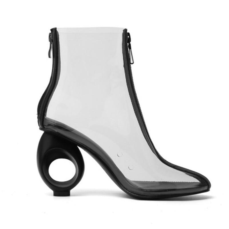

2020 New Spring/Autumn Women Ankle Boots Transparent High Heels Sexy Round Toe Zip Party Shoes for Lady Comfortable Heeled Pumps