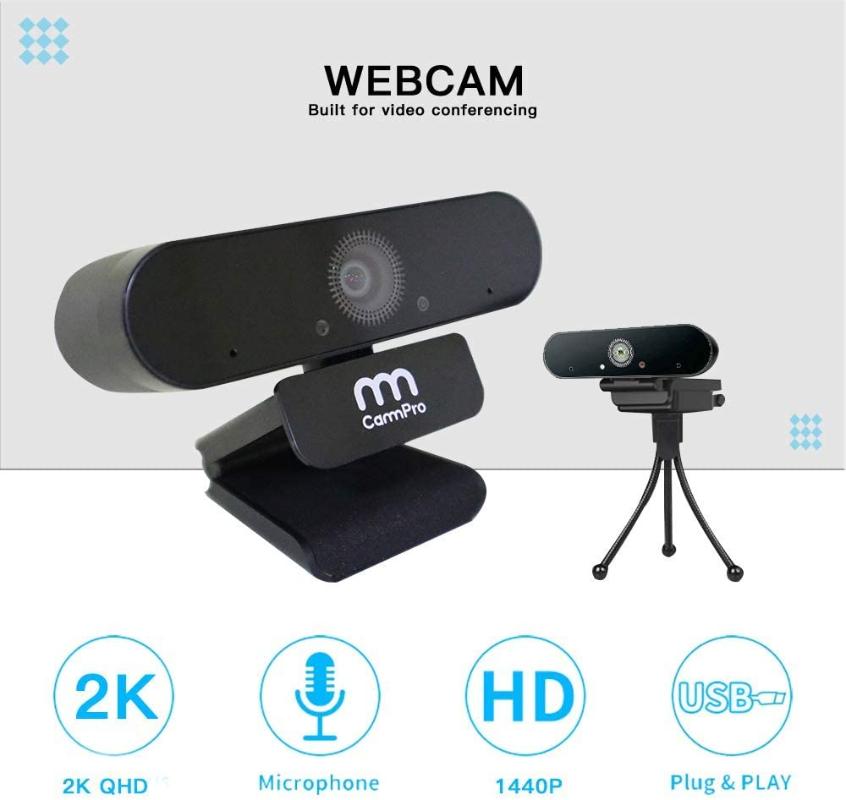 

CammPro UHD 1440P Webcam with Microphone, Plug & Play 2K USB External Camera for Video Conferencing Online Class Web Camera, 1440p uhd webcam