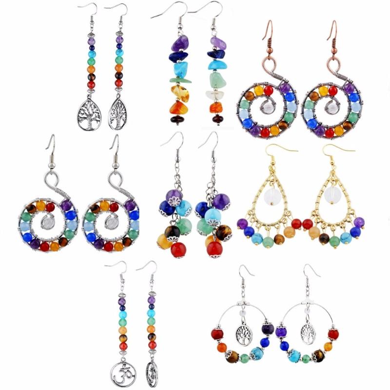 

TUMBEELLUWA 7 Chakra Stone Dangle Hook Earrings for Women,Assorted Shapes