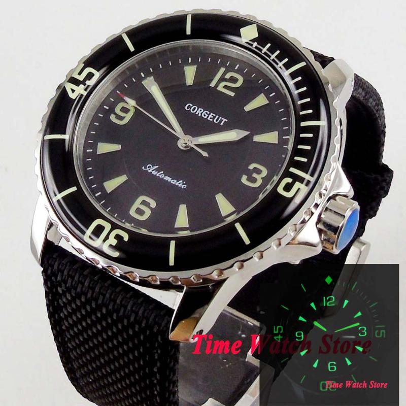 

Wristwatches Corgeut 45mm 21 Jewels Miyota 8215 Automatic Men's Watch Luminous Waterproof Leather Strap Black Dial Date C116, Seagull