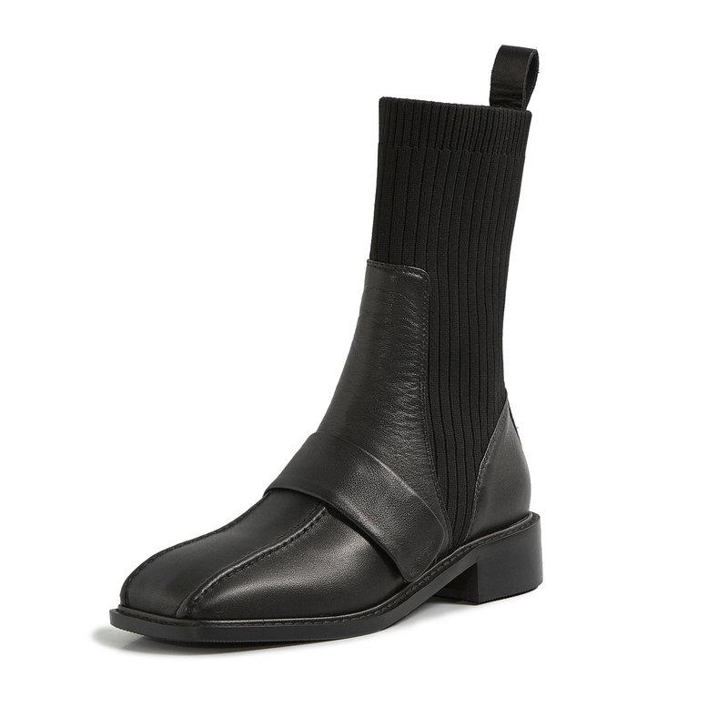 

Elegant Winter Boots Women Genuine Leather Ankle Boots New Arrival Thick Heels Pumps Autumn Party Working Shoes Woman, Black