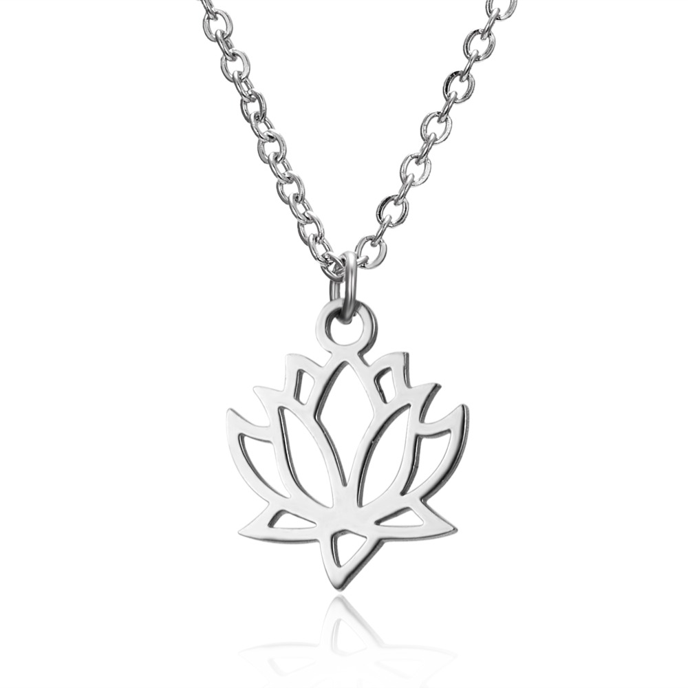

Fashion Silver Color Stainless Steel Flower Lotus Shape Pendant Necklace Yoga Chakra Necklace For Women Jewelry Gift