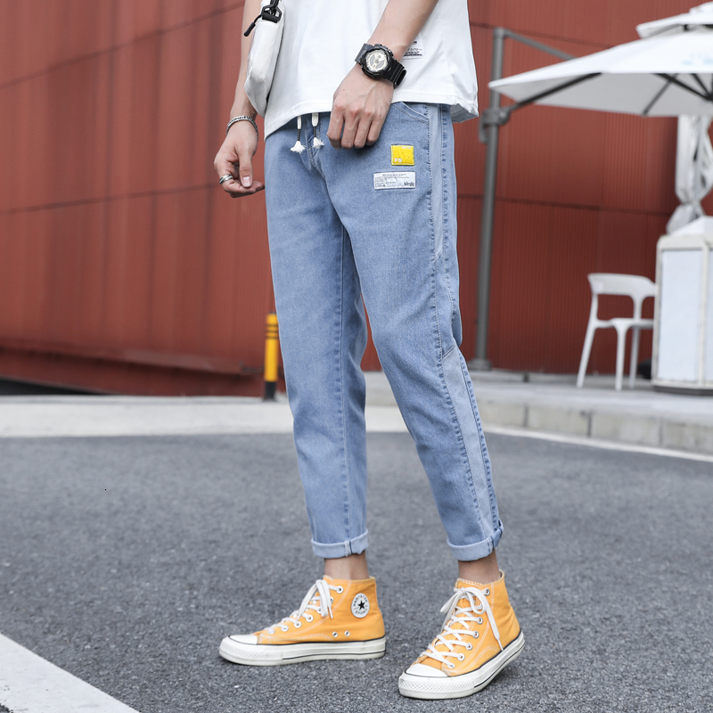 

2021 Jeans Men Hot New Male Quality Korean Fashion Cotton Youth Ankle-length Skinny Denim Pants 929S, Blue t1108
