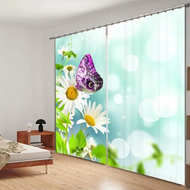 

Floral Leaf Butterfly print 3D Blackout Curtains for Bedding room Living room Hotel Office Drape Cortinas Home Wall Decorative