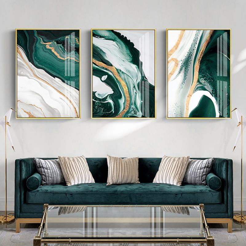 

Modern Abstract Dark Green Gold Foil Lines Marble Canvas Art Paintings Living Room Bedroom Posters Prints Wall Poster Home Decor