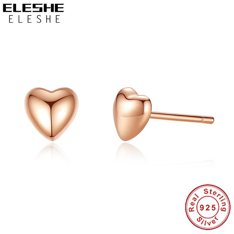 

ELESHE Genuine 925 Sterling Silver Petite Heart Stud Earrings for Women Silver Small Earrings Rose Gold Jewelry Fashion Brincos