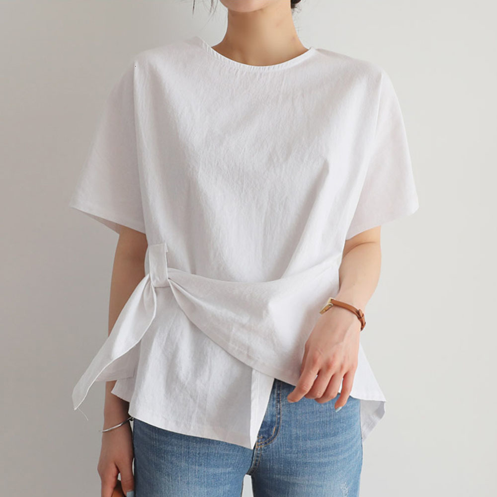 

2021 New Korean Chic Women Tops Summer T-shirt Loose Short-sleeve White Tshirt Fashion Linen Cotton Breathable Female T-shirs 5UKK