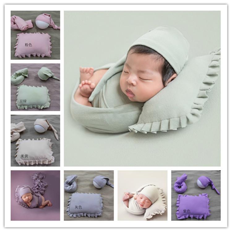 

Soft Baby Photograpy props set with Caps Blanket & Pillow Newborn Photoshoot Accessories Infantile Kids Photo-take Wrapped cloth, Green