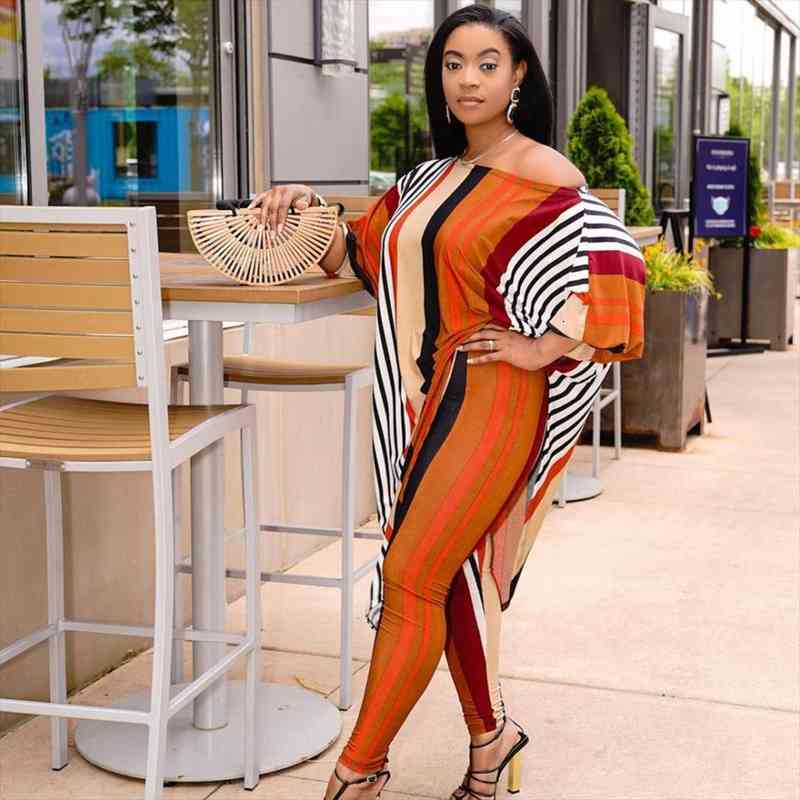 

two piece matching sets summer women stripe print two piece set off shoulderpencil pant suit sporting tracksuit overalls, White