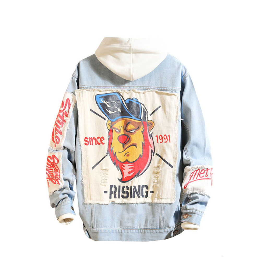 

2021 Spring Autumn Men's Big Size Hip-hop Fashion Jacket Street Denim Male Clothes I2kx, Light blue