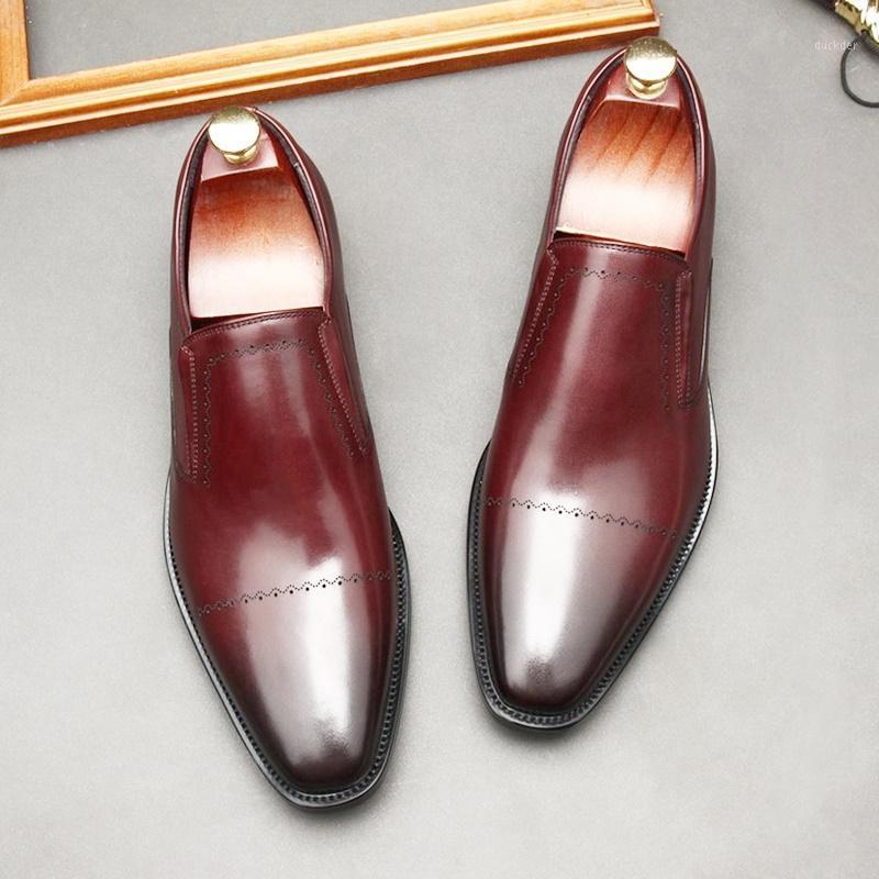 

C·G·N·P New Fashion Carving Genuine Leather Loafers Men British Style Slip On Dress Shoes Handmade Business Formal Shoes1, As picture