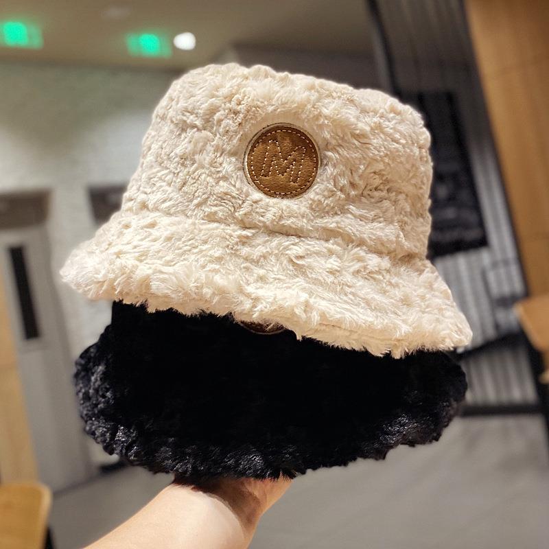 

2020 New Autumn Winter Hats for Women Fashion Bucket Hat Solid Unisex Lamb Plush Hair Warm Basin Cap Velvet Fisherman Hat Casual, White