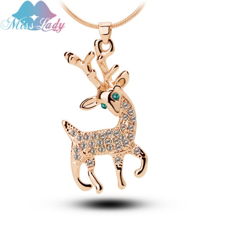 

Miss Lady Rose Gold color Crystal Cute Lovely Deer Chains maxi Necklaces Wholesales Fashion Jewelry Jewellery for women Y5146