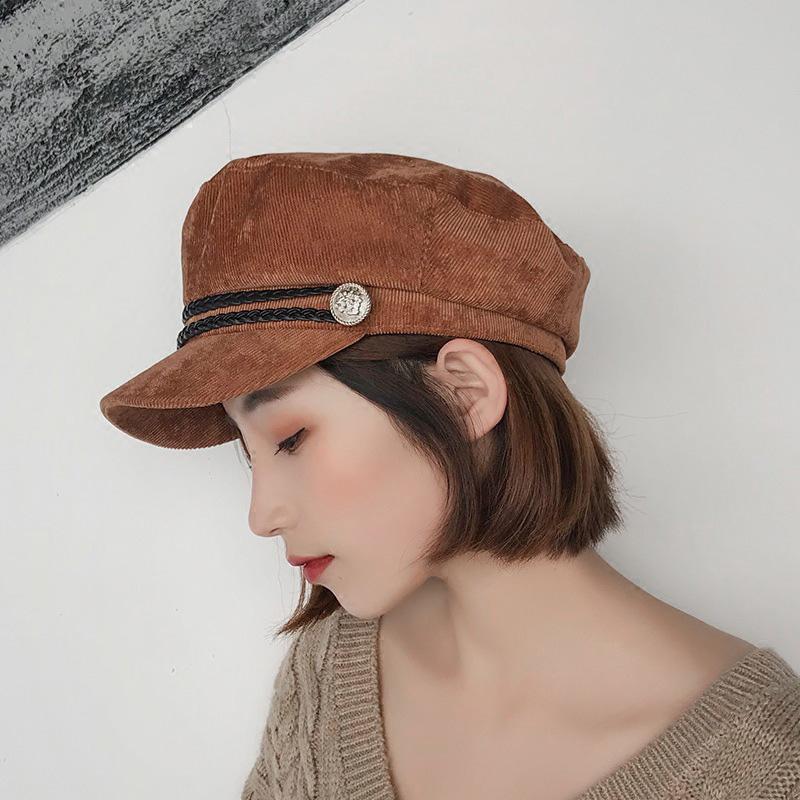 

New Soft Cotton Velvet Beret Fashion Solid Black Casual British Berets Hat for Women Lady's Peaked Cap Chapeau Femme