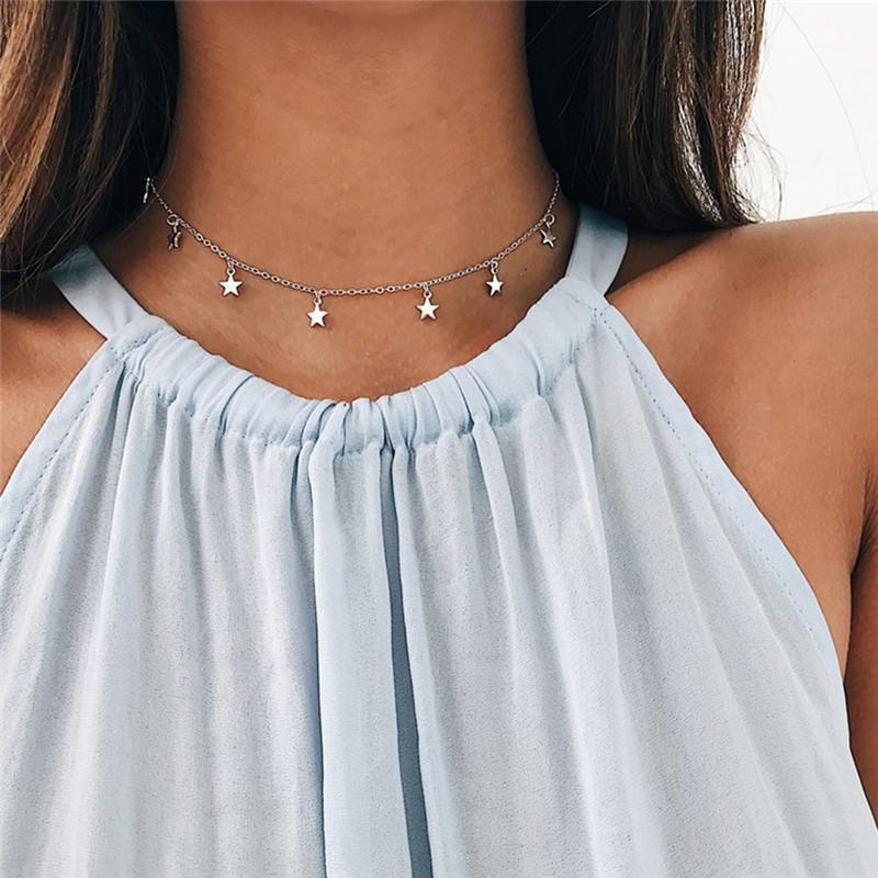 

Fashion Thickened Pentagram Pendant Necklace Silver Color Star Women Choker Jewelry1 Chokers