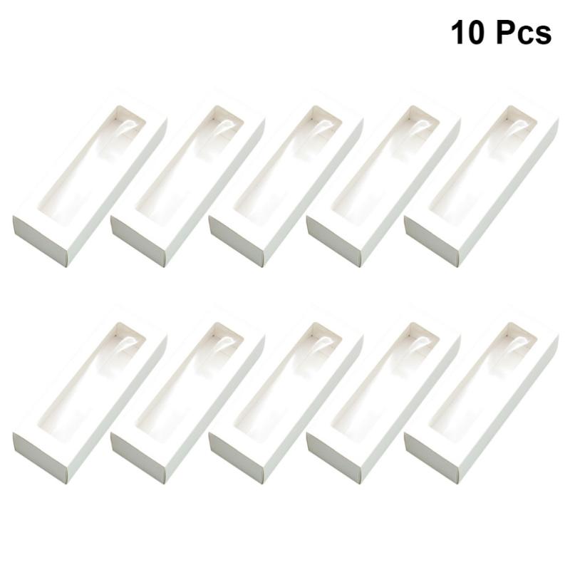 

10pcs Macaron PVC Boxes with Clear Window Paper Packaging Box Cookie Containers for Home Dessert Shop (White Paper, Small
