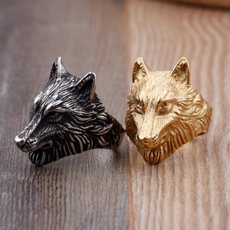 

Classic Wolf Head Rings For Men Vintage Fashion White Gold Color Ring Male Animal Punk Jewelry Anniversary For Men Gift