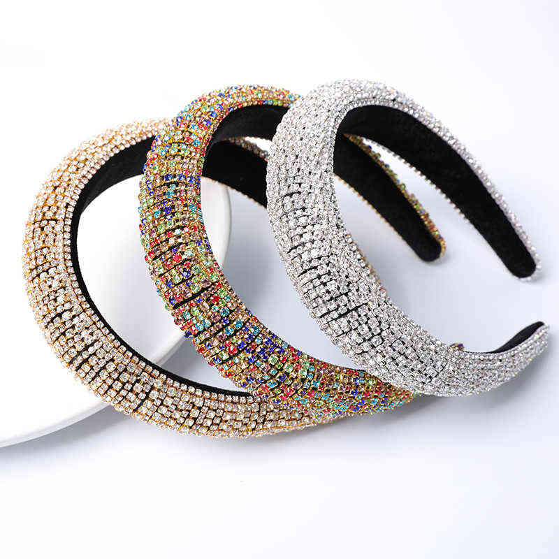 

2021 Colorful Bling Rhinestones Headbands For Womens Luxury Shiny Padded Diamond Crystal Hair Bands Party Hair Accessories Y220301, Silver