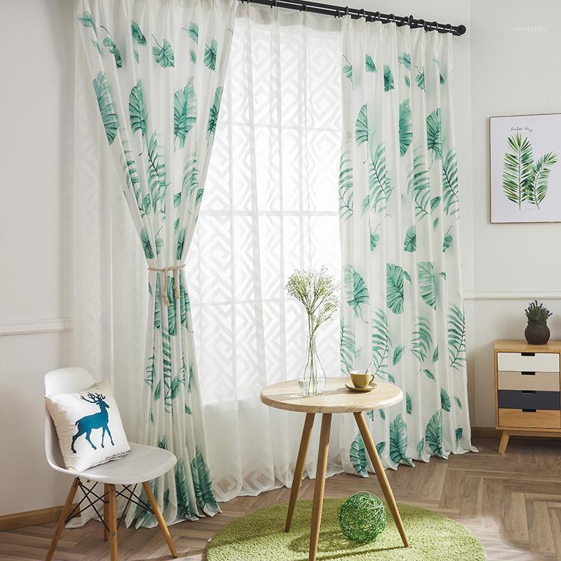 

Green Leaf" Modern Simple Jacquard Cloth Printed Fabric Fresh for Living Room Balcony Shading Curtains1, Curtain