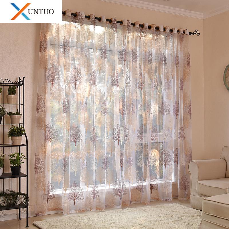 

Modern Finished Floral Sheer Window Curtains for Living Room the Bedroom Kitchen Tulle Curtains Window Treatment decoration, Brown