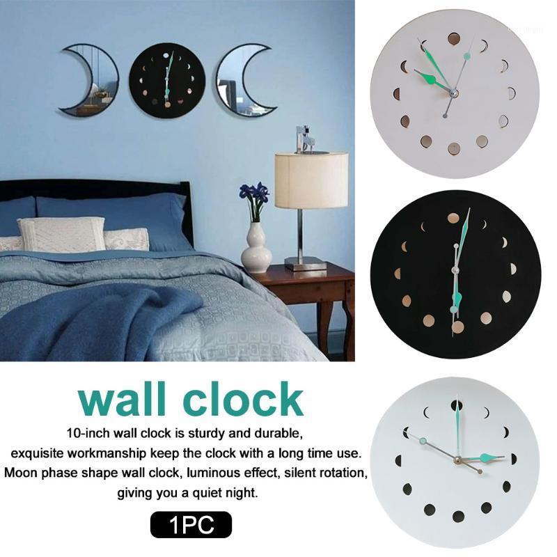 

Living Room Hanging Luminous Hotel Battery Powered Wall Clock Pointer Wooden Moon Quartz Bedroom Home Decor Round Silent Office1