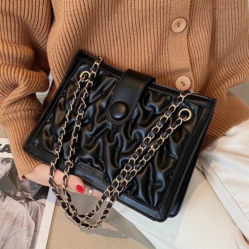 

Chain Design Small PU Leather Shoulder Bags For Women 2021 Elegant Female Handbags And Purses Lady Simple Crossbody Bags, Black