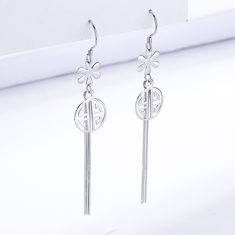 

925 female silver long earring free flower pendant charm jewelry