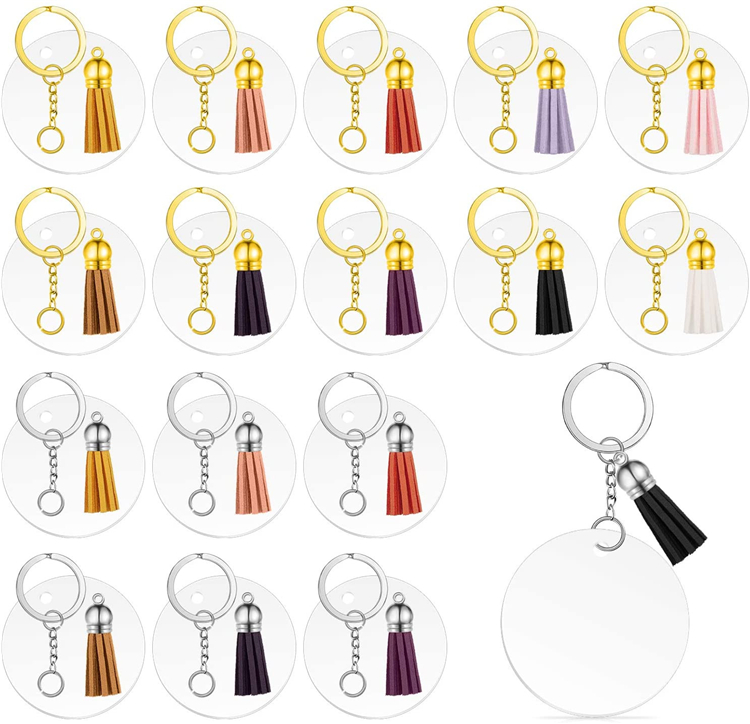 

Creative keyring 5cm Blank Disc with Suede Tassel Vinyl Keyrings Available Monogrammed Clear Acrylic Disc Tassel Keychain Christmas