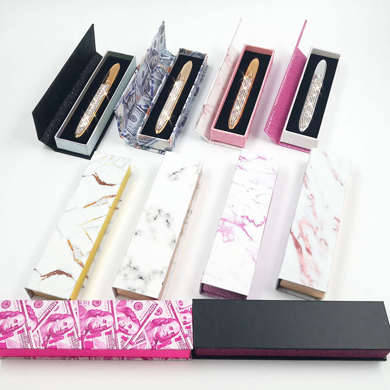 

Magic Eyeliner Packaging Box Marbled Self-adhesive Eyeliner Box With Liner Flip Box Can Print Logo 10 colors, Black inside