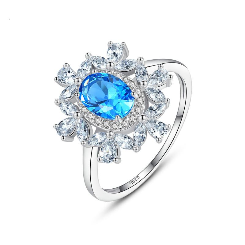 

Fashion 925 Solid Sterling Silver Aquamarine Emerald Gemstone Wedding Engagement Diamonds Plant Ring Fine Jewelry Wholesale