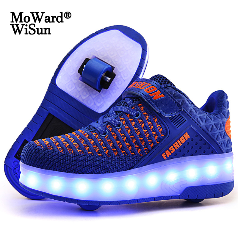 

Size 28-40 LED Glowing Roller Skate Shoes with Lights for Children Boys USB Charged Luminous Sneakers on Double Wheels Kid Girls 201130, 8099-black