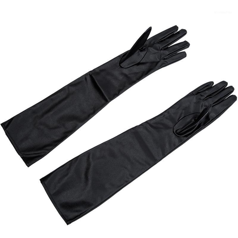 

Women's/Ladies' Long Soft Artificial Leather Gloves--Black1