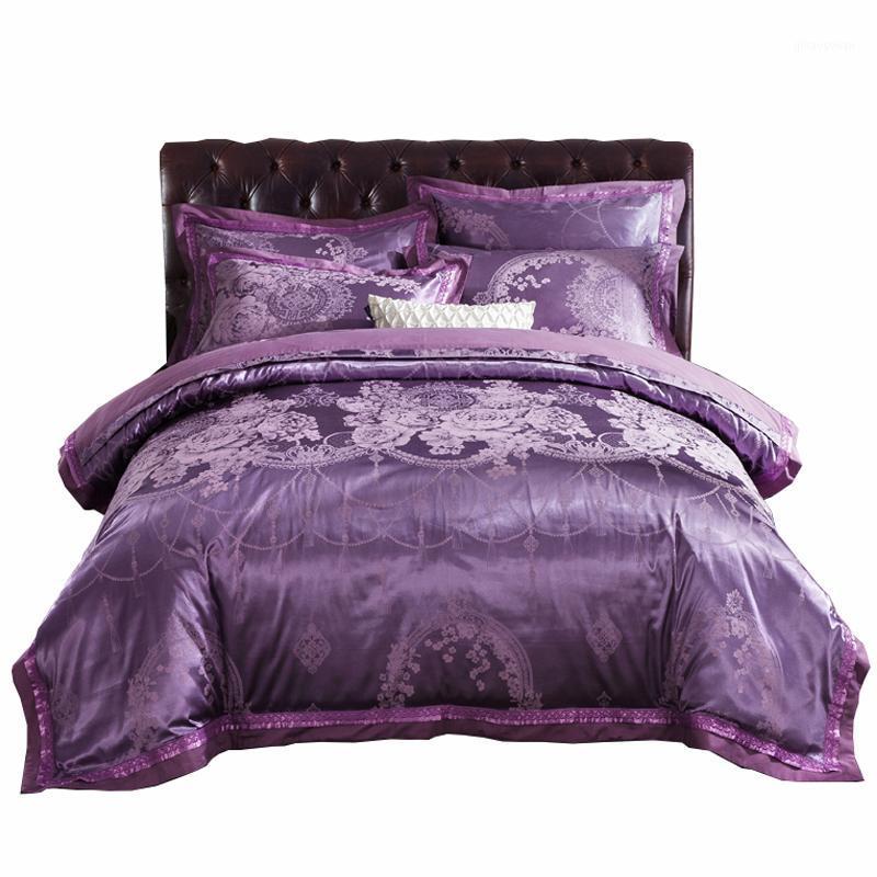 

4pcs Polyseter Cotton Bedding Set  King Size Europe Classic Satin Jacquard EmbroideredDuvet Cover Bed Sheets Pillowcase1, 15