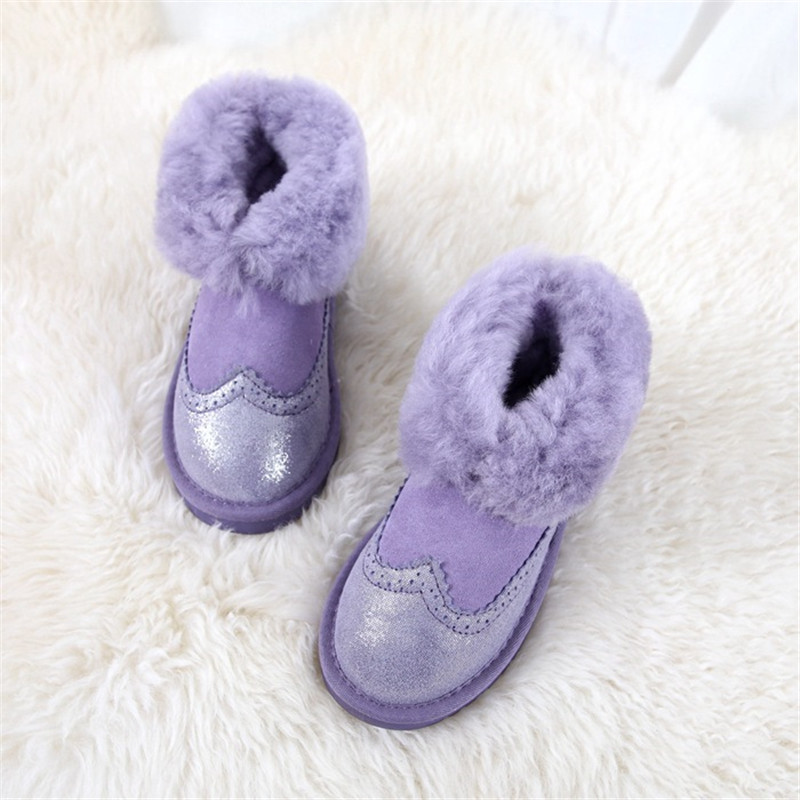 

100% natural wool Snow women's fashionable shoes Winter leather boots of real lamb, Blue.