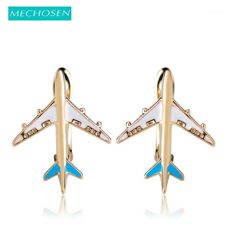 

MECHOSEN Cute Enamel Airplane Stud Earrings For Women Girls Gold-color Copper Brincos English Lock Small Oorbellen Party Schmuck1