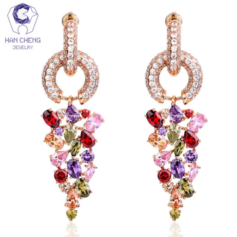 

HanCheng New Fashion Luxury Hollow Golden Dangle Hanging Zircon Gem Drop Earrings For Women Statement Jewelry brincos bijoux
