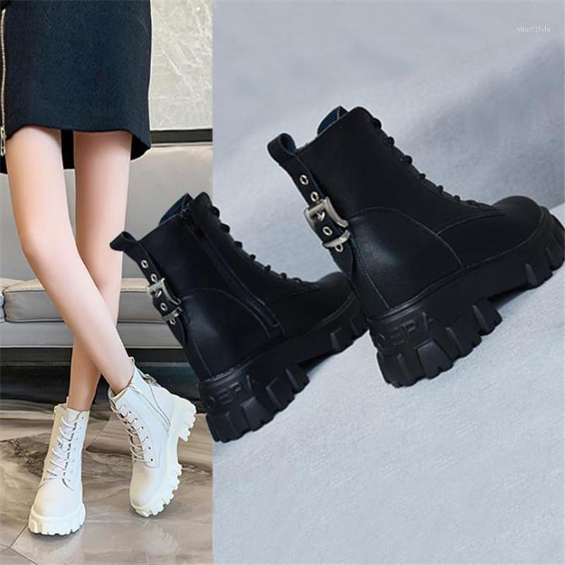 

boots women's inner high leather women's boots autumn and winter 2021 new plush shoes thick soled white sho1, Black plush