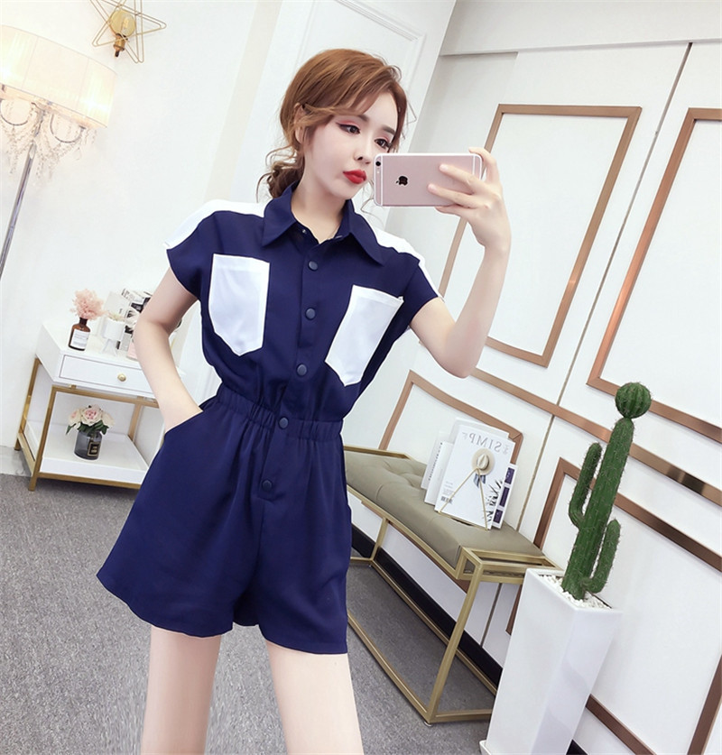 

2021 New Female Coveralls Will See Color Contrast General Attire High Waist Short Retro Mini Bodysuits 74TH, Green.