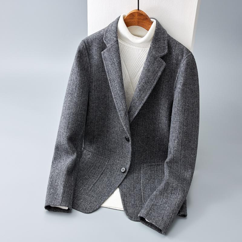 

High-end double-sided wool suit jacket short men's fashion leisure suit handsome joker cloth coat, Gray
